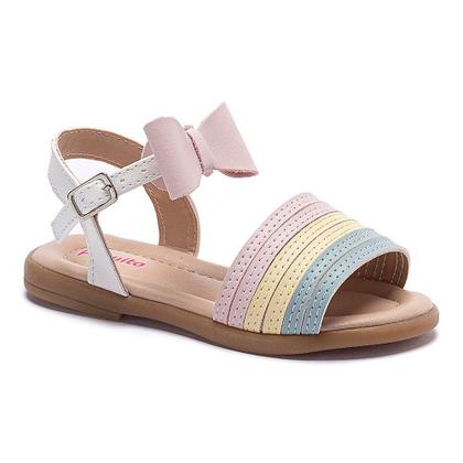 Imagem de Sandália Infantil Menina Pequito Rasteira Laço Colorido Candy Color Fivela Confortável Leve Macia Antiderrapante Fita Aderente