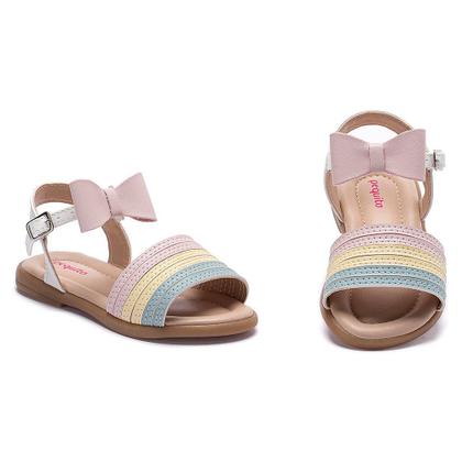 Imagem de Sandália Infantil Menina Pequito Rasteira Laço Colorido Candy Color Fivela Confortável Leve Macia Antiderrapante Fita Aderente