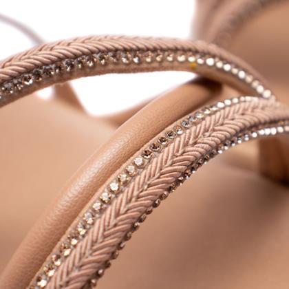 Imagem de Sandália Infantil Molekinha Flatform Tiras Trançadas e Strass Nude