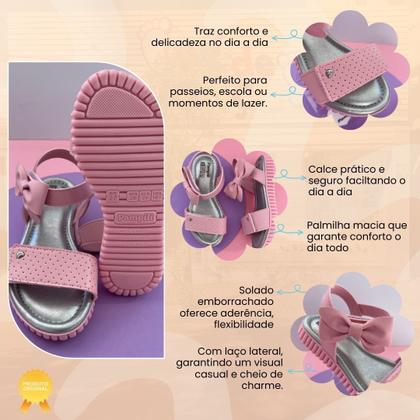 Imagem de Sandália Infantil Pampili Rosa Com Laço Delicado Casual