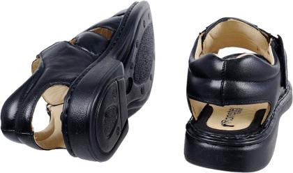 Imagem de Sandália Masculina de Couro Bico Aberto Ref.: 3600 Resistente Fivela Linha Conforto Preta/Café