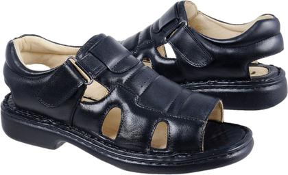 Imagem de Sandália Masculina de Couro Bico Aberto Ref.: 3600 Resistente Fivela Linha Conforto Preta/Café