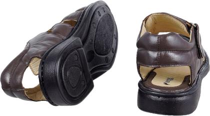Imagem de Sandália Masculina de Couro Bico Aberto Ref.: 3600 Resistente Fivela Linha Conforto Preta/Café