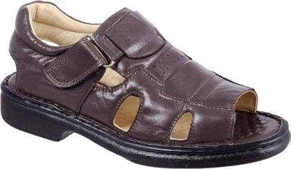 Imagem de Sandália Masculina de Couro Bico Aberto Ref.: 3600 Resistente Fivela Linha Conforto Preta/Café