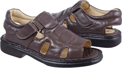 Imagem de Sandália Masculina de Couro Bico Aberto Ref.: 3600 Resistente Fivela Linha Conforto Preta/Café