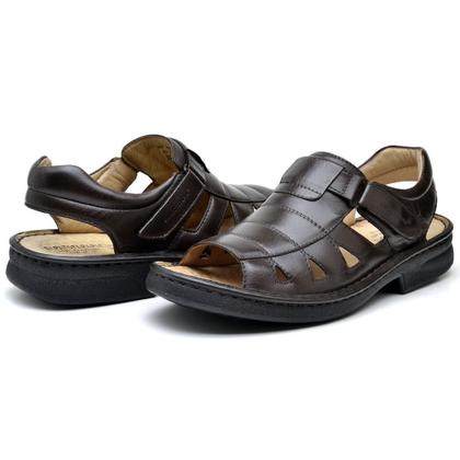 Imagem de Sandália Masculina Ortopédica Couro Antiderrapante Conforto