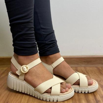 Imagem de Sandália Modare Comfort Tiras Cruzadas Antiderrapante Feminina Creme