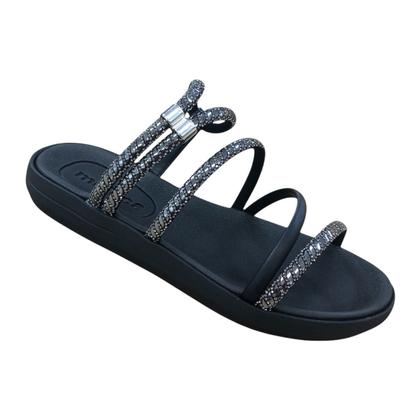 Imagem de Sandalia Moleca Papete Feminina Brilho Confortável Leve Rasteira Flatform Strass