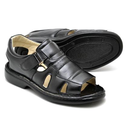 Imagem de Sandália Ortopedica Masculina Couro Ranster Linha Conforto Tam 47 Cor Preta