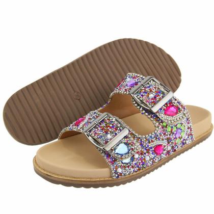 Imagem de Sandalia Papete Casual Yoyo Store Aberta com Detalhe em Pedraria e Fivela