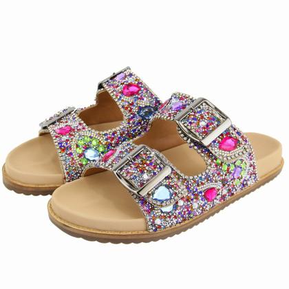 Imagem de Sandalia Papete Casual Yoyo Store Aberta com Detalhe em Pedraria e Fivela