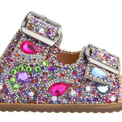 Imagem de Sandalia Papete Casual Yoyo Store Aberta com Detalhe em Pedraria e Fivela