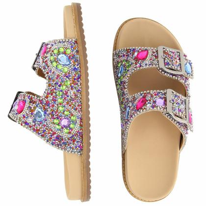 Imagem de Sandalia Papete Casual Yoyo Store Aberta com Detalhe em Pedraria e Fivela