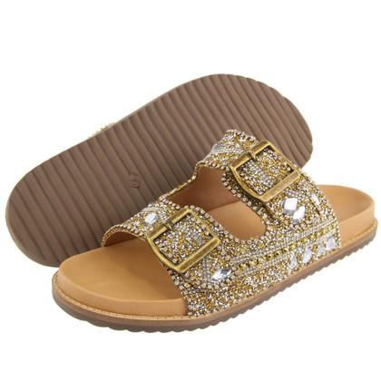 Imagem de Sandalia Papete Casual Yoyo Store Aberta com Detalhe em Pedraria e Fivela