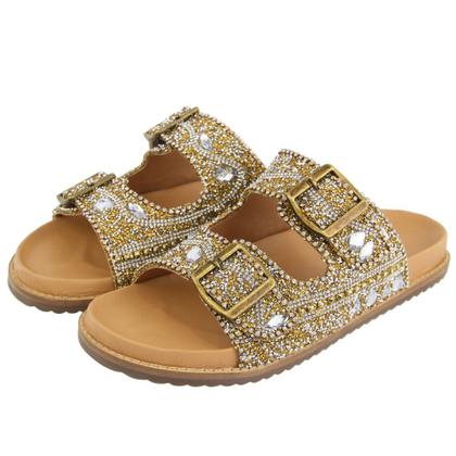 Imagem de Sandalia Papete Casual Yoyo Store Aberta com Detalhe em Pedraria e Fivela