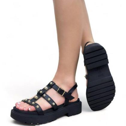 Imagem de Sandália Papete Feminina Vizzano Tratorado Tiras Bolinhas Metalizada Conforto