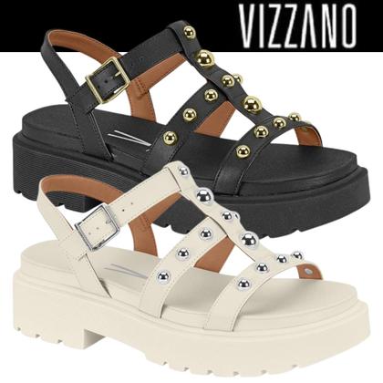 Imagem de Sandália Papete Feminina Vizzano Tratorado Tiras Bolinhas Metalizada Conforto