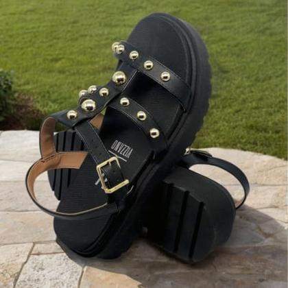 Imagem de Sandália Papete Feminina Vizzano Tratorado Tiras Bolinhas Metalizada Conforto