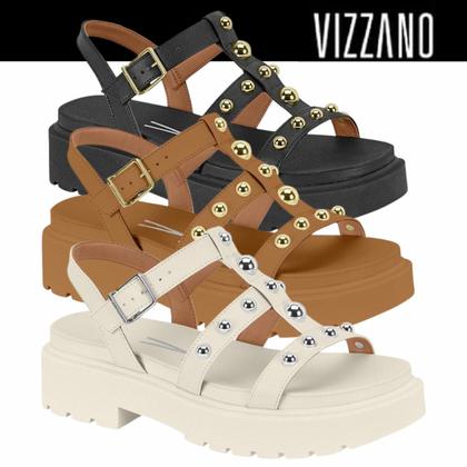 Imagem de Sandália Papete Feminina Vizzano Tratorado Tiras Bolinhas Metalizada Conforto