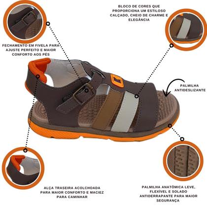 Imagem de Sandália Papete Infantil Masculina Juvenil Menino Escolar Confortável Leve Marrom Casual Laranja Presente