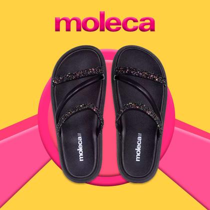 Imagem de Sandália Papete Moleca Feminina Brilho Glitter Chinelo Slide Rasteirinha Strass Luxo Confortável Eva