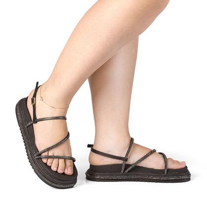 Imagem de Sandália Papete Strass Feminina Flatform Tirinhas Brilhos