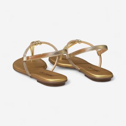 Imagem de Sandália Rasteira Beira Rio Metalizada De Dedo Dourada