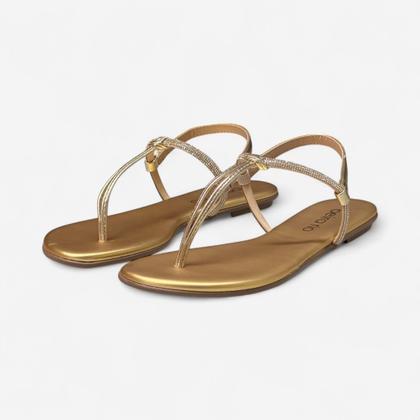 Imagem de Sandália Rasteira Beira Rio Metalizada De Dedo Dourada