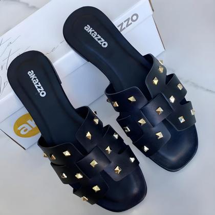 Imagem de Sandália rasteira feminina akazzo spiker confortável chinelo