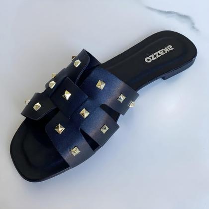 Imagem de Sandália rasteira feminina akazzo spiker confortável chinelo