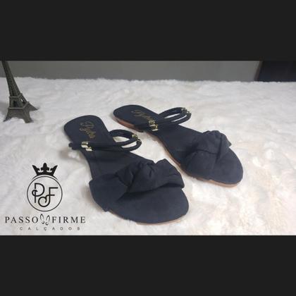 Imagem de Sandália Rasteira Feminina Rasteirinha Duas Tiras e Laço