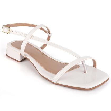 Imagem de Sandália Rasteira Feminina Salto Bloco 3cm Bico Quadrado Confortável Casual com Tiras e Fivela