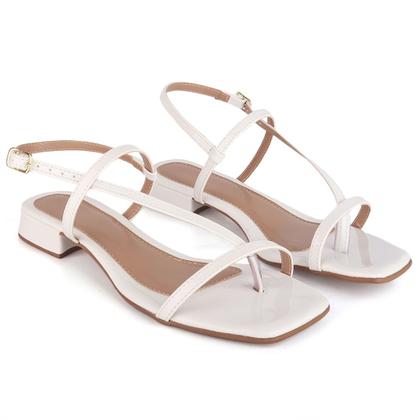 Imagem de Sandália Rasteira Feminina Salto Bloco 3cm Bico Quadrado Confortável Casual com Tiras e Fivela