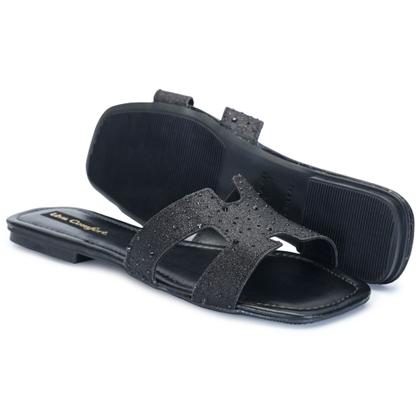 Imagem de Sandália Rasteira H Feminina Confortável Brilho strass Flat  Moda Luxo Chinelo