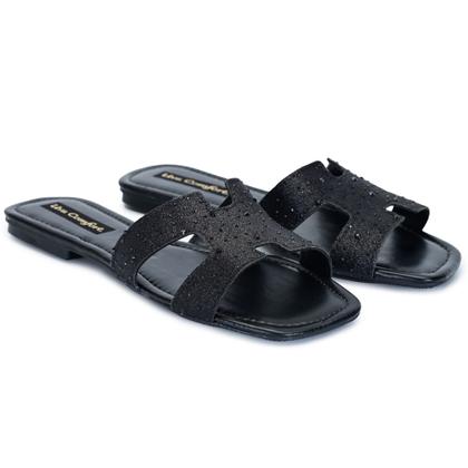 Imagem de Sandália Rasteira H Feminina Confortável Brilho strass Flat  Moda Luxo Chinelo