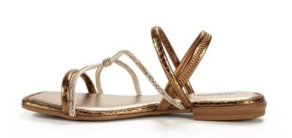 Imagem de Sandália Rasteirinha Calce Fácil Bronze Strass Mississipi Mc791