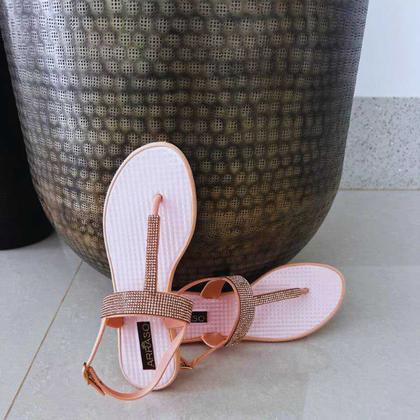 Imagem de Sandália Rasteirinha Feminina Artesanal Arraso Com Strass E Pérolas