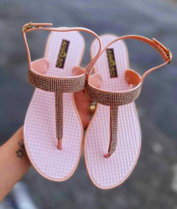 Imagem de Sandália Rasteirinha Feminina Artesanal Arraso Com Strass E Pérolas