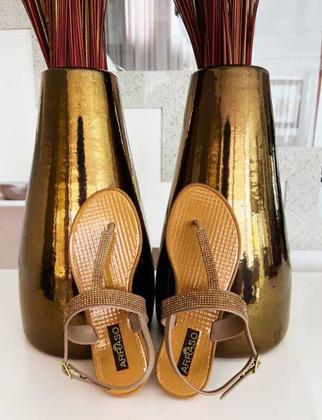 Imagem de Sandália Rasteirinha Feminina Artesanal Arraso Com Strass E Pérolas