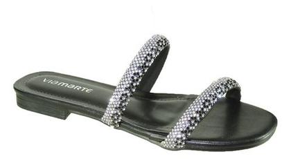 Imagem de Sandália rasteirinha preta via marte leve macio tira strass 