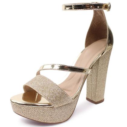 Imagem de Sandália Re&Ton Meia Pata Salto Alto Grosso Brilho Festa Feminina MP42