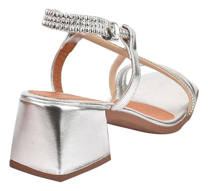 Imagem de Sandália Salto Baixo Grosso Bloco Bico Quadrado Strass Brilho Moda Luxo Ajustável Macia Leve