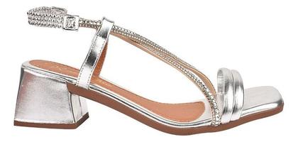 Imagem de Sandália Salto Baixo Grosso Bloco Bico Quadrado Strass Brilho Moda Luxo Ajustável Macia Leve