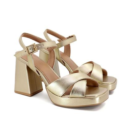 Imagem de Sandália Salto Bloco Couro Metalizado Tiras Cruzadas - Usaflex