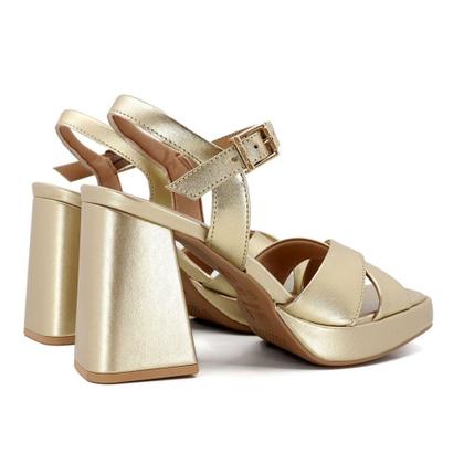 Imagem de Sandália Salto Bloco Couro Metalizado Tiras Cruzadas - Usaflex
