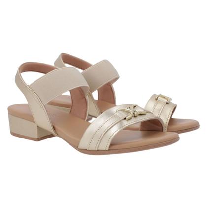 Imagem de Sandália Salto Bloco Elástico de Couro Feminino Usaflex AI27013008 Dourado