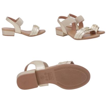 Imagem de Sandália Salto Bloco Elástico de Couro Feminino Usaflex AI27013008 Dourado