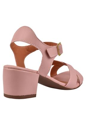 Imagem de Sandália Salto Grosso Rosa Chic Calçados Feminino Salto Baixo Bloco Bico Redondo Nude