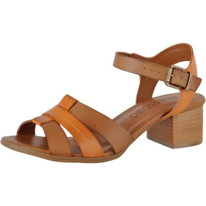 Imagem de Sandalia Salto Quadrado Flor de Couro Marrom Confortável Feminina Pronta Entrega Artesanal Antiderrapante Social Esporte