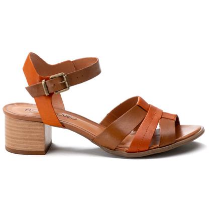 Imagem de Sandalia Salto Quadrado Flor de Couro Marrom Confortável Feminina Pronta Entrega Artesanal Antiderrapante Social Esporte